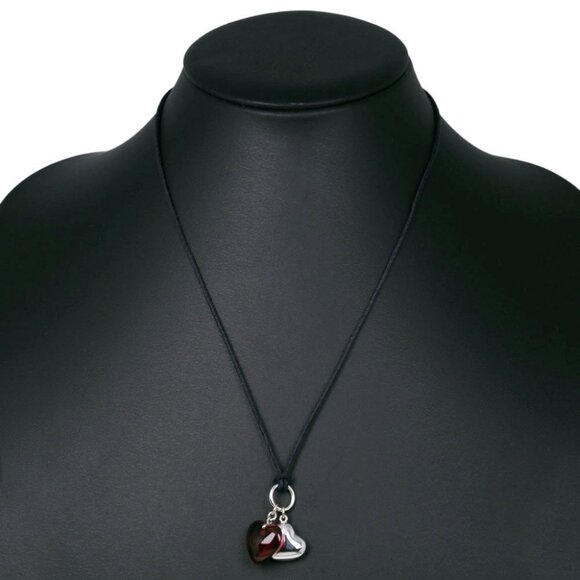 Baccarat Double heart Necklace choker Red crystal/Silver925 9.6g Women - Picture 1 of 9